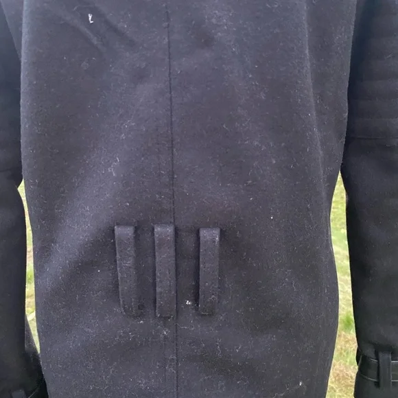 Barbour Black Wool Trench Coat Leather Collar Women's Size 4 - Picture 10 of 14